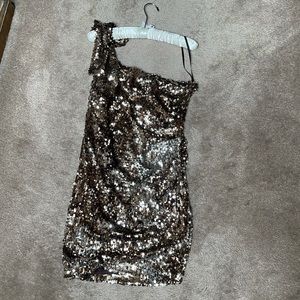 Windsor Store One Shoulder Bronze Sequin Dress